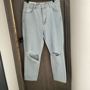 ABRAND - A 94 HIGH SLIM DAWN STONE RIP JEANS IN BLEACH BLUE